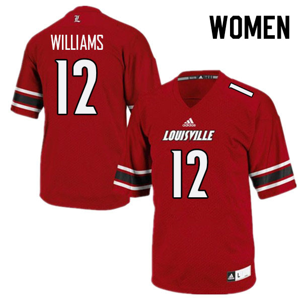 Women #12 Popeye Williams Louisville Cardinals College Football Jerseys Stitched Sale-Red
